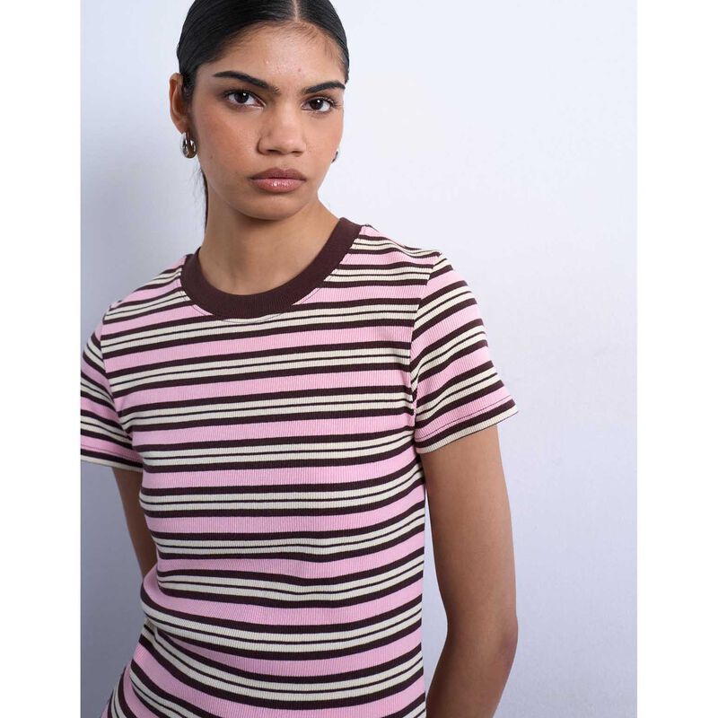 TOPSHOP Sally SS Stripe Rib Short Tee image number 2